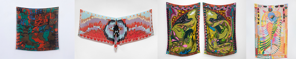 Collage of different silk pattern artwork